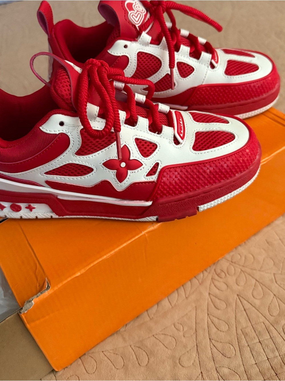 Louis Vuitton Kids Red and White Sneakers